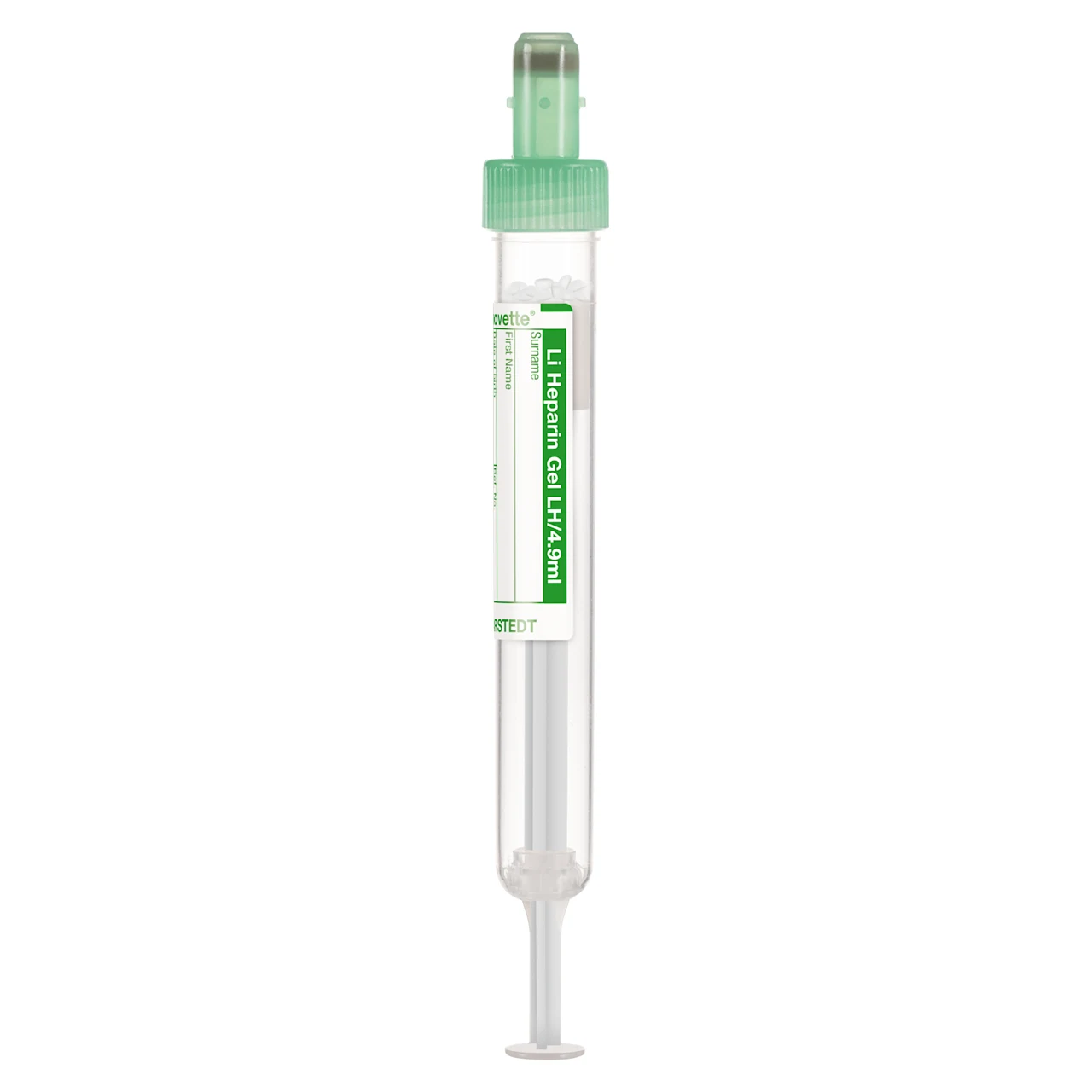S-Monovette® Lithium heparin gel LH, 4.9 ml, cap green, (LxØ): 90 x 13 mm, with paper label