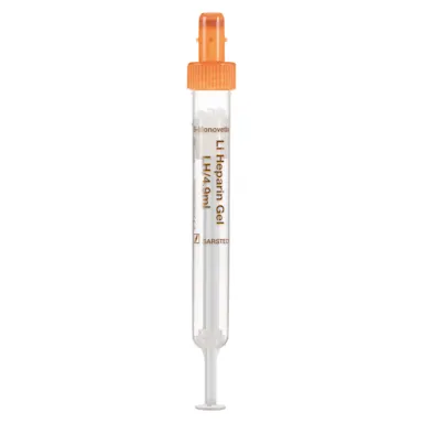 S-Monovette® Lithium heparin gel LH, 4.9 ml, cap orange, (LxØ): 90 x 13 mm, with plastic label