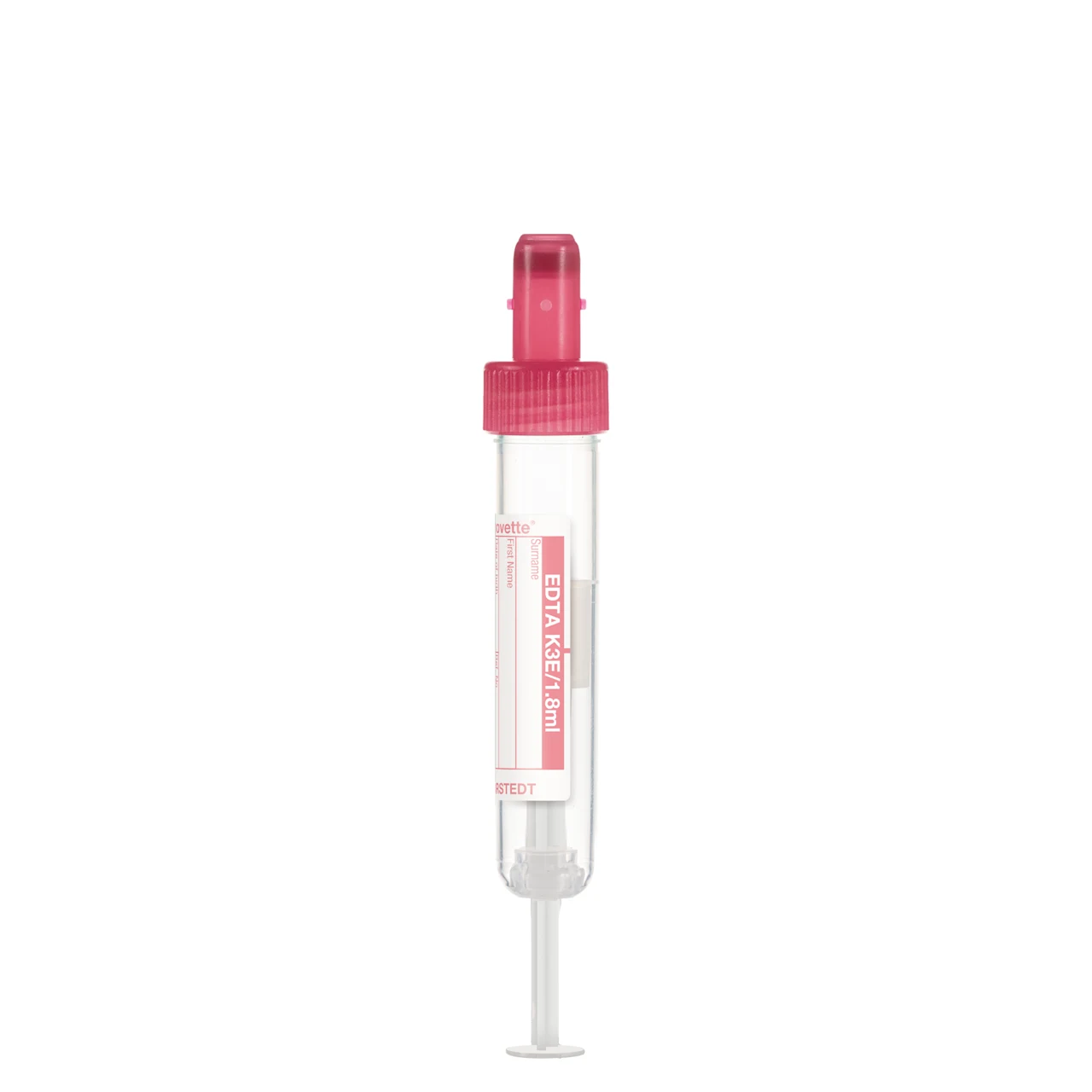 S-Monovette® EDTA K3E, 1,8 ml, キャップ 赤, (LxØ)： 65 x 13 mm, 紙ラベル付き