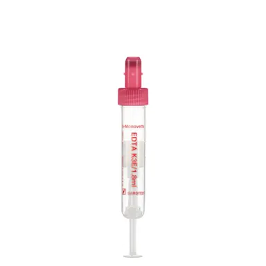 S-Monovette® EDTA K3E, 1.8 ml, cap red, (LxØ): 65 x 13 mm, with plastic label