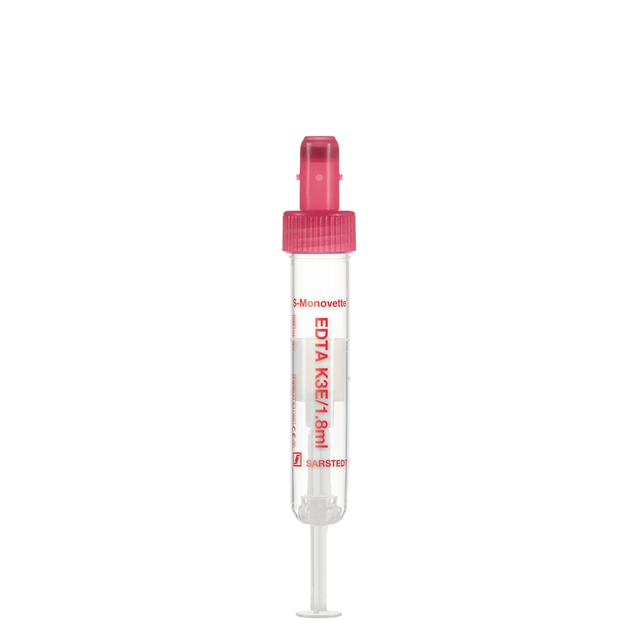 S-Monovette® EDTA K3E, 1,8 ml, キャップ 赤, (LxØ)： 65 x 13 mm, プラスチックラベル付き