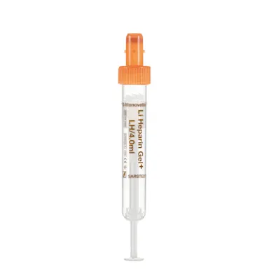 S-Monovette® Lithium heparin gel+ LH, 4 ml, cap orange, (LxØ): 75 x 13 mm, with plastic label