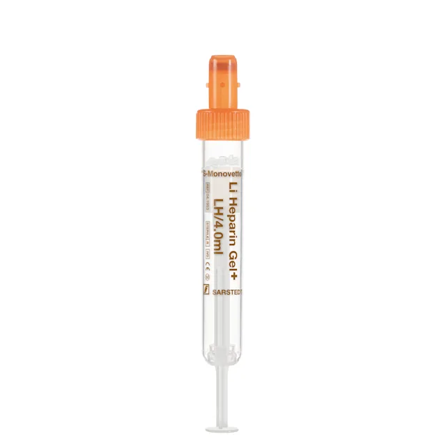 S-Monovette® Lithium heparin gel+ LH, 4 ml, cap orange, (LxØ): 75 x 13 mm, with plastic label