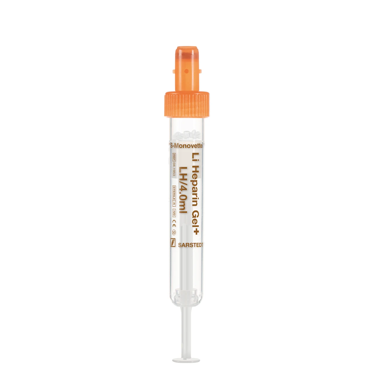 S-Monovette® Lithium heparin gel+ LH, 4 ml, cap orange, (LxØ): 75 x 13 mm, with plastic label