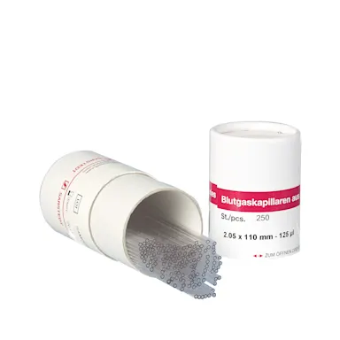 Blood gas capillaries, calcium-balanced lithium heparin, 125 µl