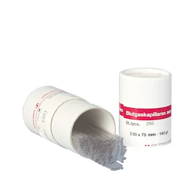 Blood gas capillaries, calcium-balanced lithium heparin, 140 µl