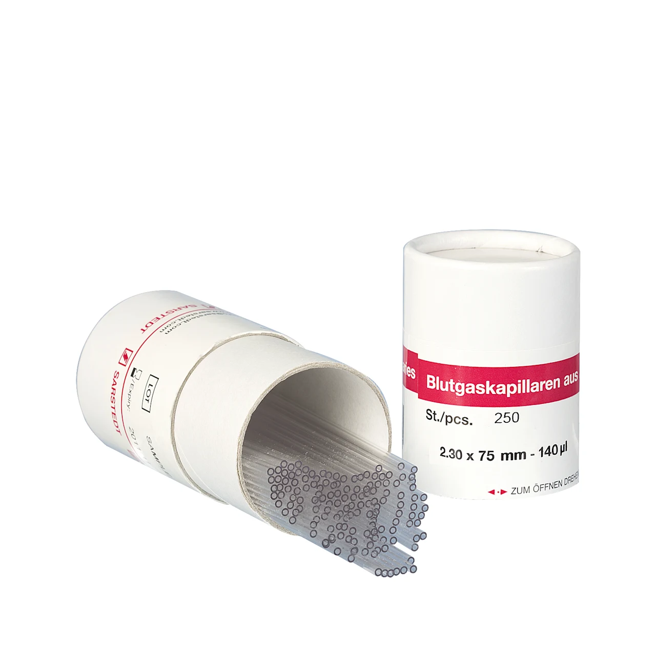 Blood gas capillaries, calcium-balanced lithium heparin, 140 µl
