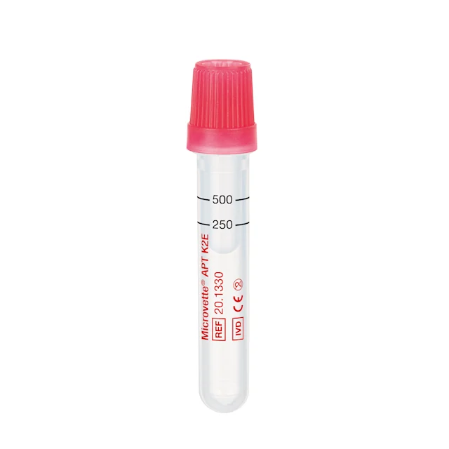 Microvette® APT 500 EDTA K2E, 500 µl, Крышка красный(-ая), Пробка, Круглое дно с юбкой устойчивости