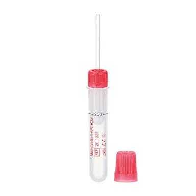Microvette® APT 250 EDTA K2E, 250 µl, cap red, cap, round base
