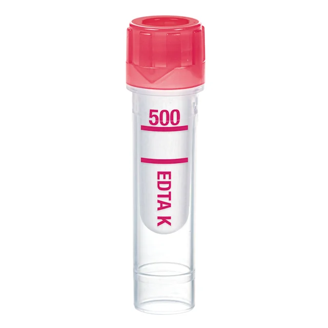 Microvette® 500 ЭДТА K3E, 500 µl, Крышка красный(-ая), Круглое дно с юбкой устойчивости