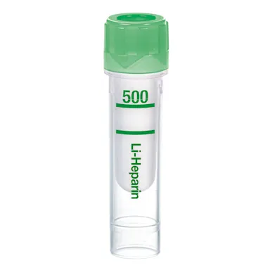 Microvette® 500 Lithium heparin LH, 500 µl, cap green, flat base