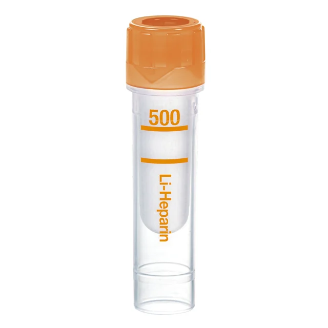 Microvette® 500 Lithium heparin LH, 500 µl, cap orange, round base with skirted base