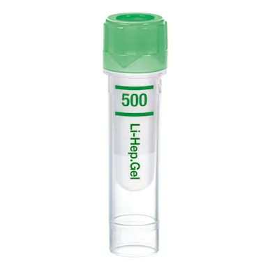 Microvette® 500 Lithium heparin gel LH, 500 µl, cap green, flat base