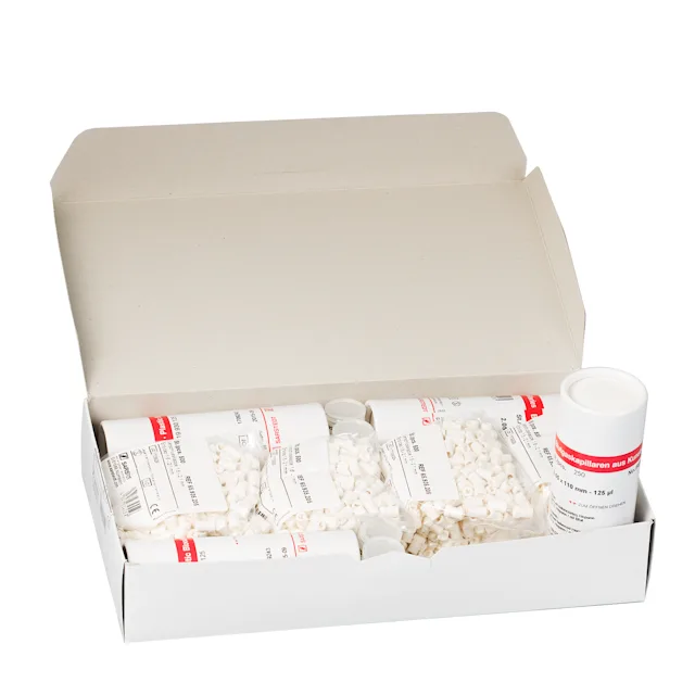 Blood gas capillary set, calcium-balanced lithium heparin, 100 µl
