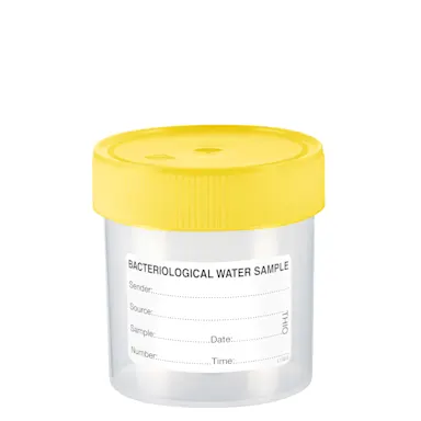 Pot, Thiosulfate de sodium, (L x Ø) : 78 x 70 mm, gradué(e), PS, transparent, avec étiquette papier