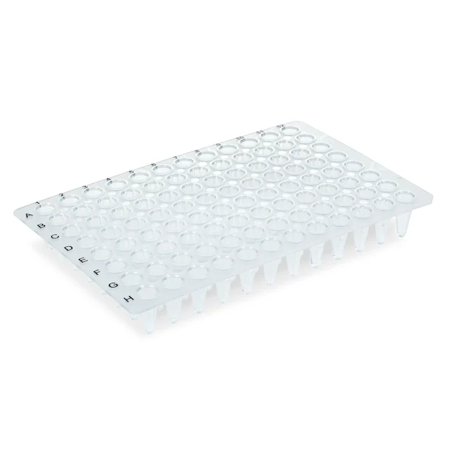 Plaque PCR sans jupe, 96 puits, transparent, Low profile, 100 µl, PCR Performance Tested, PP