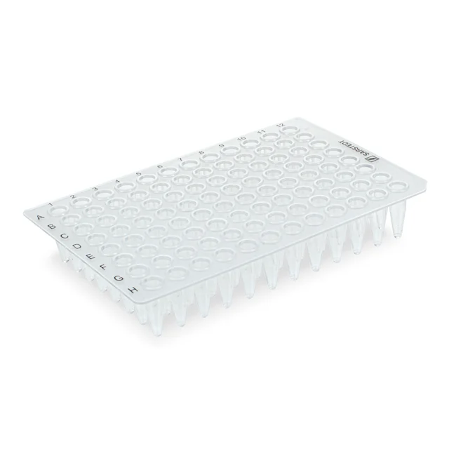 Plaque PCR sans jupe, 96 puits, transparent, High profile, 200 µl, PCR Performance Tested, PP