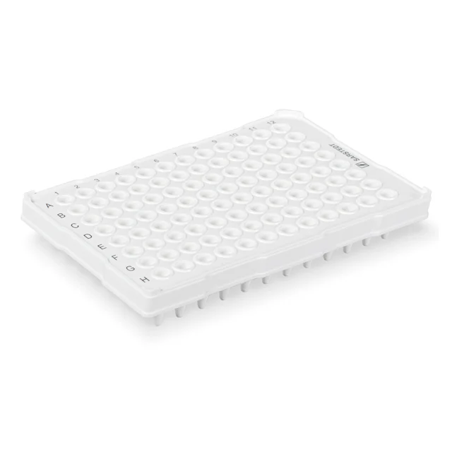 Plaque PCR demi-jupe, 96 puits, blanc, High profile, 200 µl, PCR Performance Tested, PP