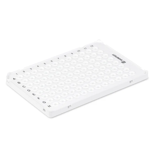 Plaque PCR demi-jupe, 96 puits, blanc, Low profile, 100 µl, PCR Performance Tested, PP