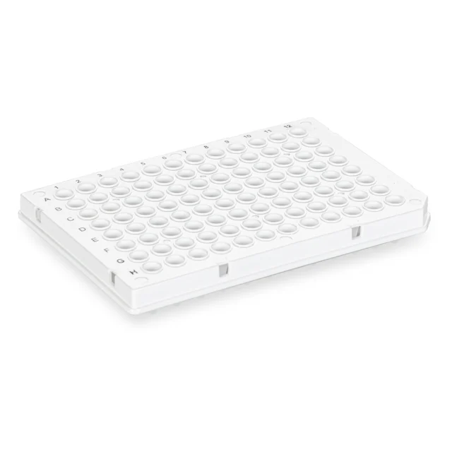 Plaque PCR demi-jupe, 96 puits, blanc, Low profile, 100 µl, PCR Performance Tested, PP