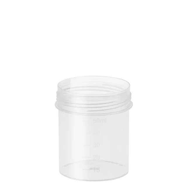Pot multi-usage, volume max. : 70 ml, (L x Ø) : 55 x 44 mm, pour capuchon à vis 45mm, gradué(e), PP, translucide