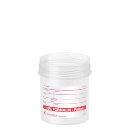 Multi-purpose container, max. volume: 70 ml, (LxØ): 55 x 44 mm, for screw cap 45 mm, graduated, PP, translucent, with paper label