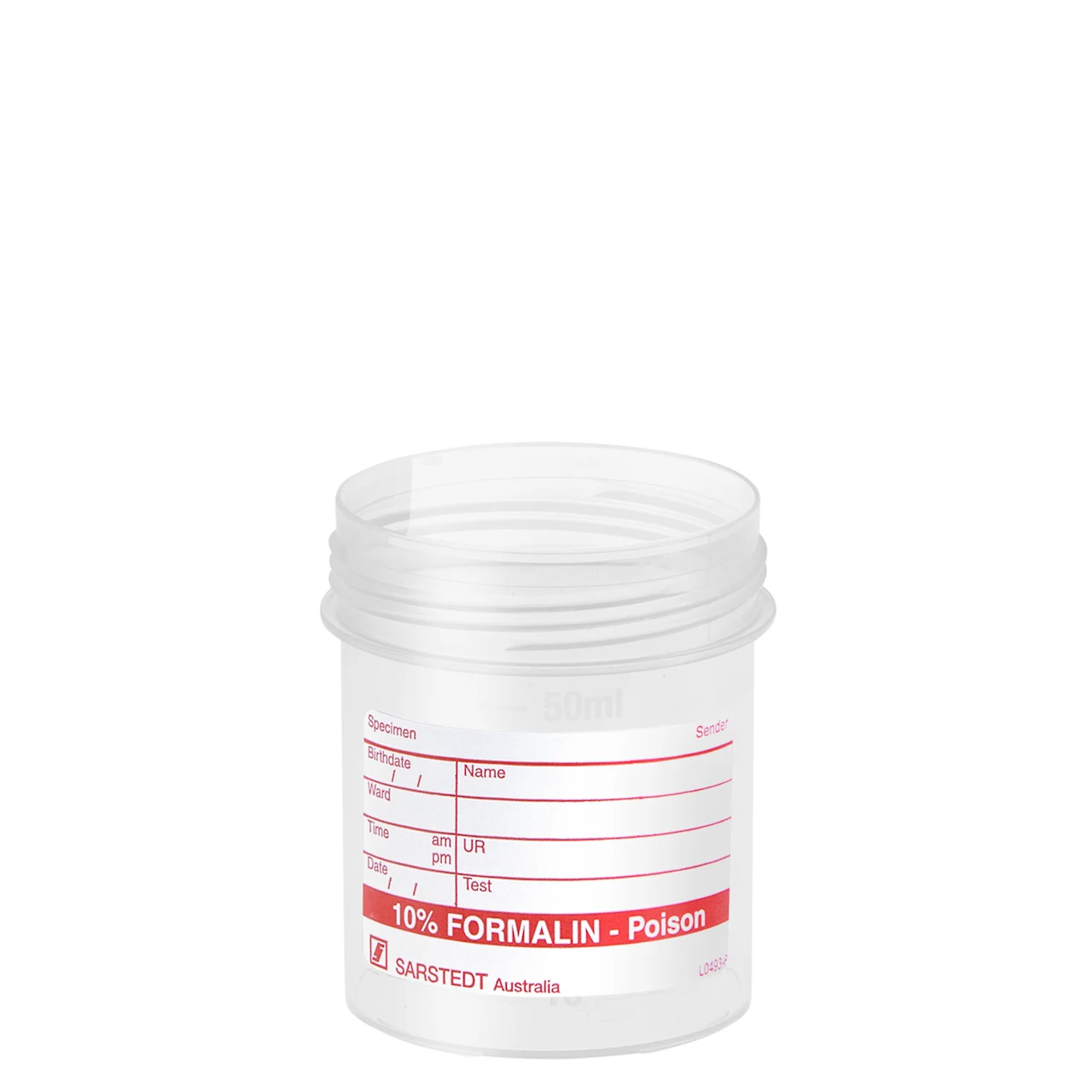 Mehrzweck-Becher, max. Volumen: 70 ml, (LxØ): 55 x 44 mm, für Schraubverschluss 45 mm, graduiert, PP, transluzent, mit Papieretikett
