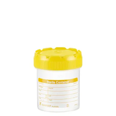 Multi-purpose container, max. volume: 70 ml, (LxØ): 55 x 44 mm, graduated, PP, translucent, with paper label