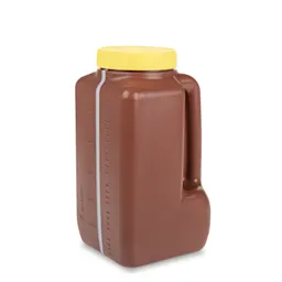 Frasco de colheita de urina, 3 l, com linha indicadora para visualização e etiqueta de identificação com instruções de utilização, castanho, com proteção contra a luz, graduado