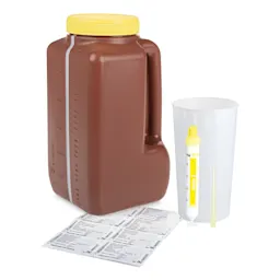 UriSet 24, without preparation, 3 l, with Urine-Monovette® 10 ml, brown, with light protection, graduated