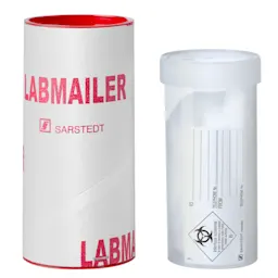 Transport packaging, LabMailer Small, with absorbent liner, length: 82 mm, Ø opening: 78 mm, cap assembled