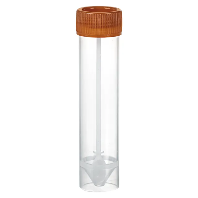 Faeces tube, with spoon, screw cap, (LxØ): 107 x 25 mm, transparent