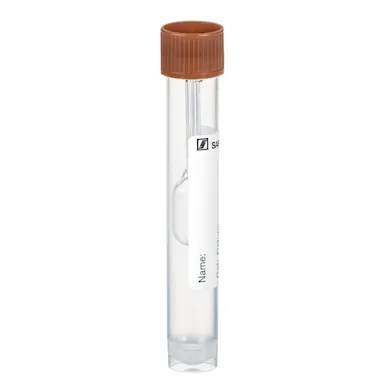 Faeces tube, with special faeces spoon (1 ml), screw cap, (LxØ): 101 x 16.5 mm, transparent