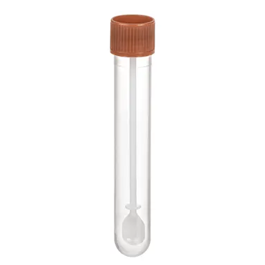 Faeces tube, with spoon, screw cap, (LxØ): 101 x 16.5 mm, transparent