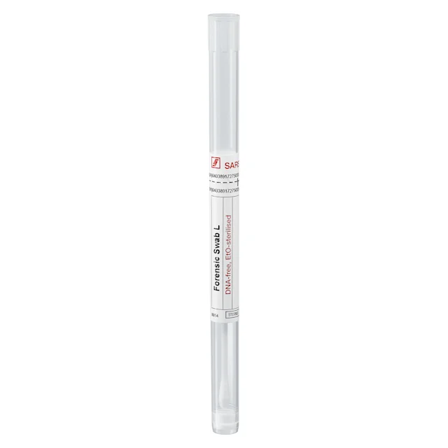 Écouvillon médico-légal, L, rond, dans le tube avec membrane de ventilation, ISO 18385, 85 mm, viscose
