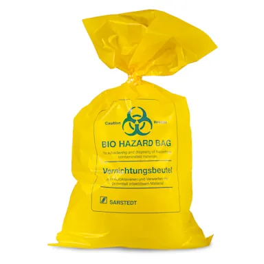 Sacs autoclavables, 7 l, (L x l) : 500 x 300 mm, PP, jaune, avec aplat Danger biologique