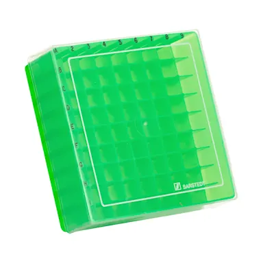 Storage box, slip-on lid, PP, format: 9 x 9, for 81 collection tubes