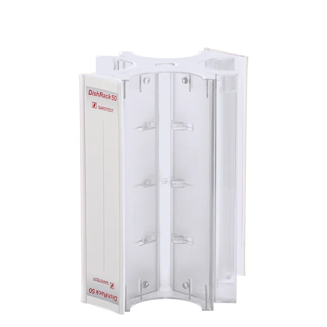 DishRack, hauteur : 240 mm, transparent, pour 52 boîtes de Petri jusqu’à 92 mm Ø