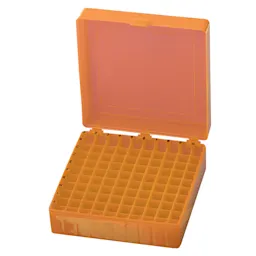 Storage box, hinged lid, PP, format: 10 x 10, for 100 collection tubes