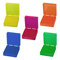 Storage box, hinged lid, PP, format: 10 x 10, for 100 collection tubes