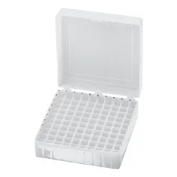 Storage box, hinged lid, PP, format: 10 x 10, for 100 collection tubes