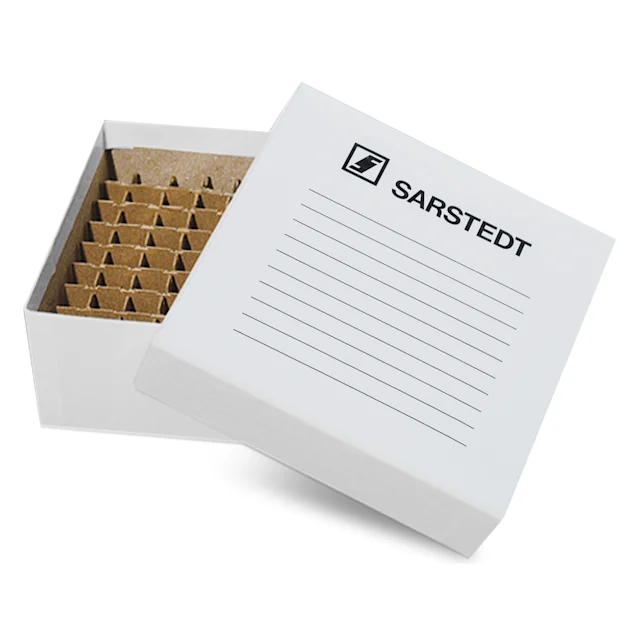 Storage box, slip-on lid, cardboard, format: 7 x 7, for 49 collection tubes