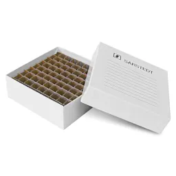 Storage box, slip-on lid, cardboard, format: 9 x 9, for 81 collection tubes