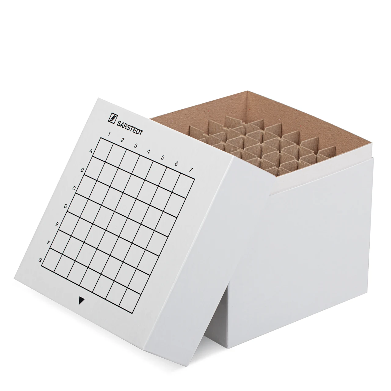 Storage box, slip-on lid, cardboard, format: 7 x 7, for 49 collection tubes
