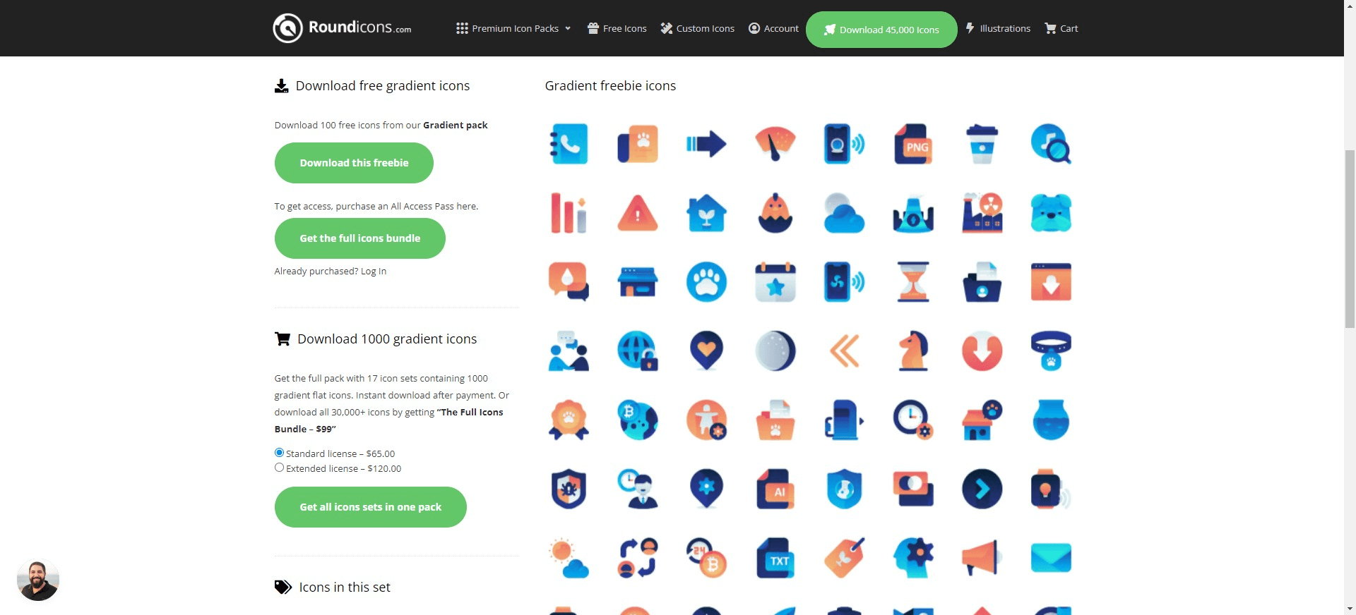 Dégradé Freebie Icons Landing Page