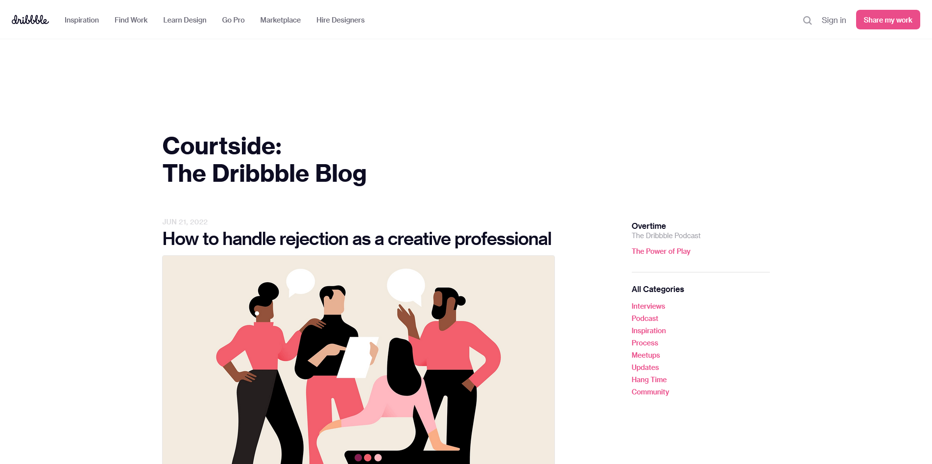 Page du blog Dribbble