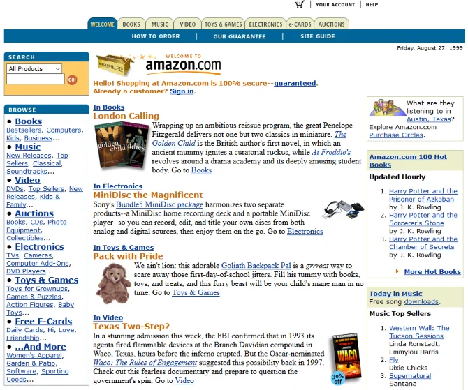 Amazon Website Design in 1999