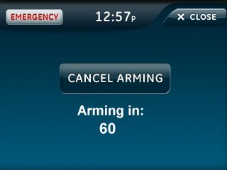 a picture of the Simon XTi arming screen showing the system is arming