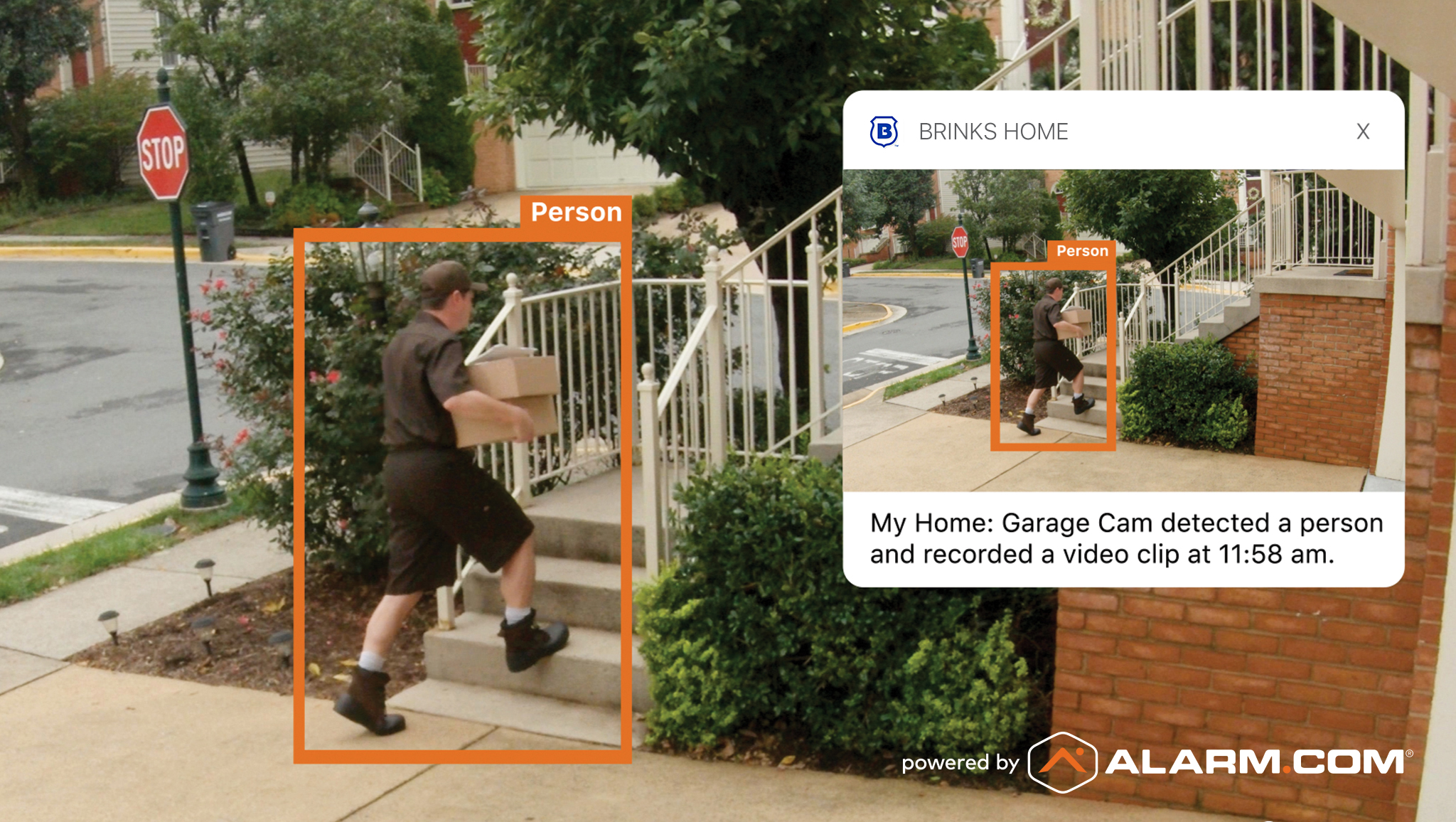 An image of a delivery man, his body framed in an orange box marked 