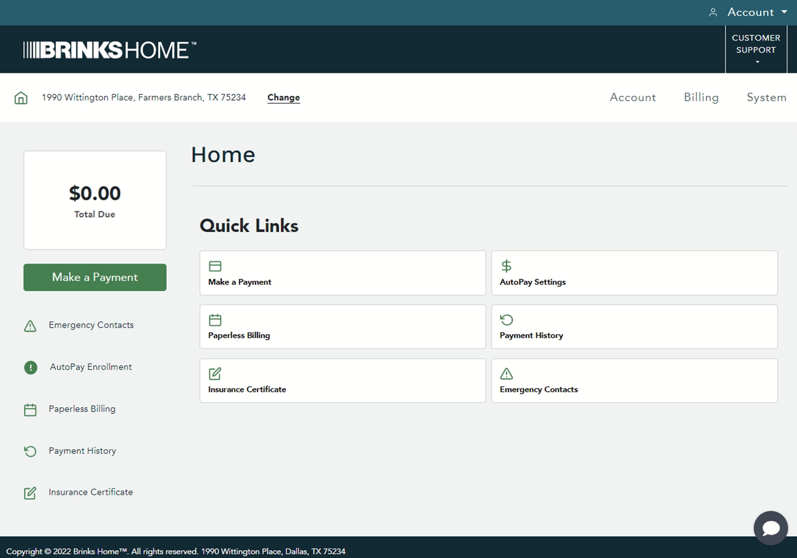 Brinks Home App - Desktop Home Page